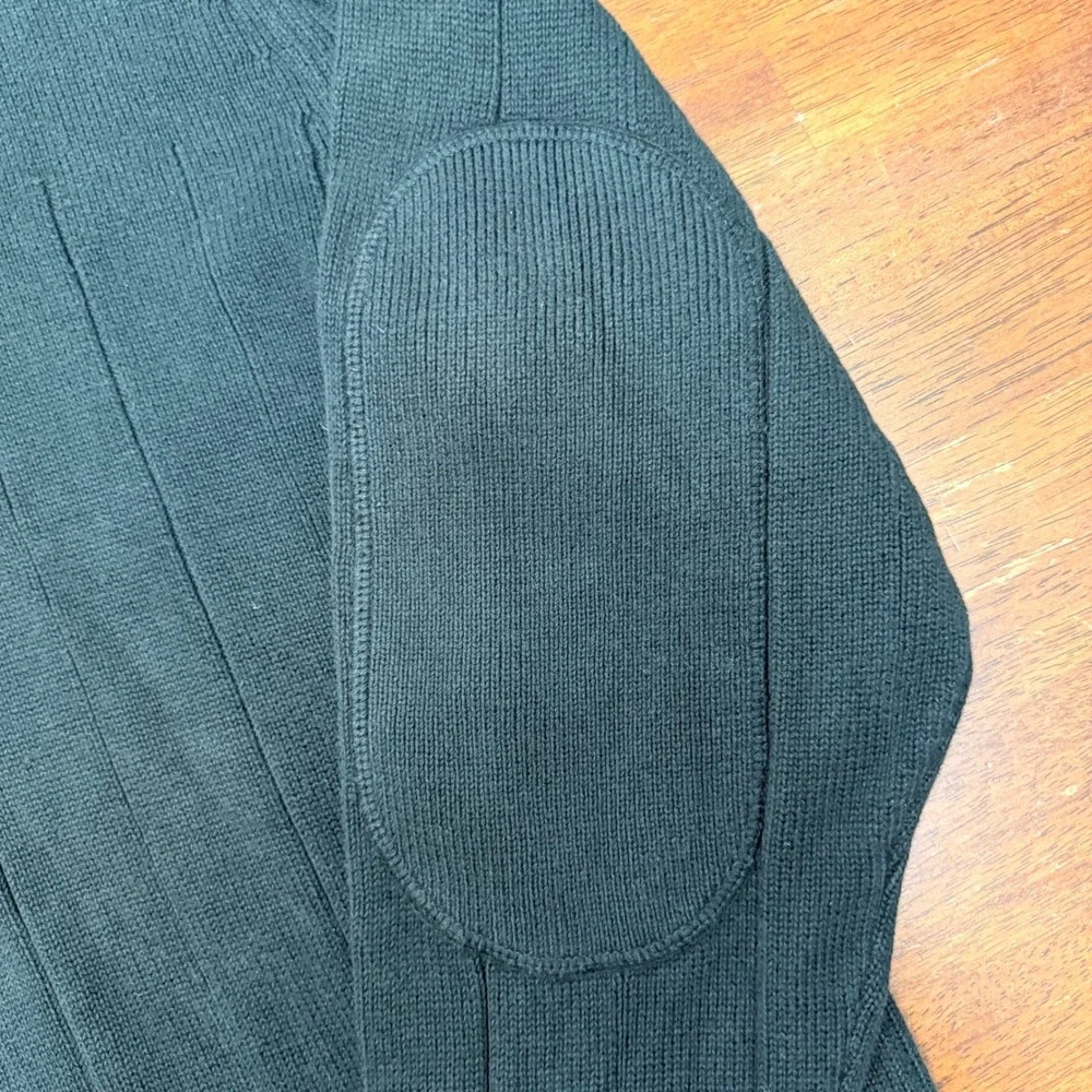 Lacoste Black Quarter Zip Sweater Ribbed Elbow Patches Mens Size‎ 7 US Size XL